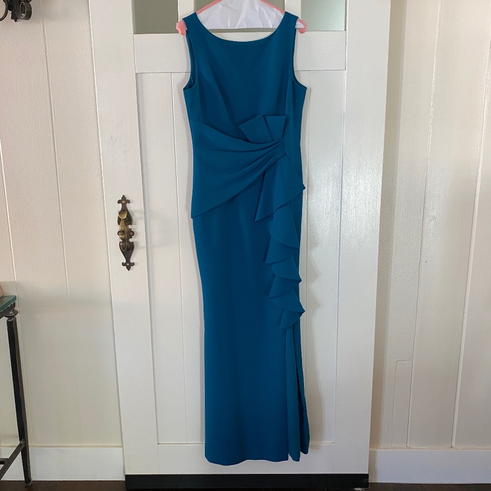 Eliza J  Sleeveless Cascading Ruffle Gown Teal Size 6  Like New!